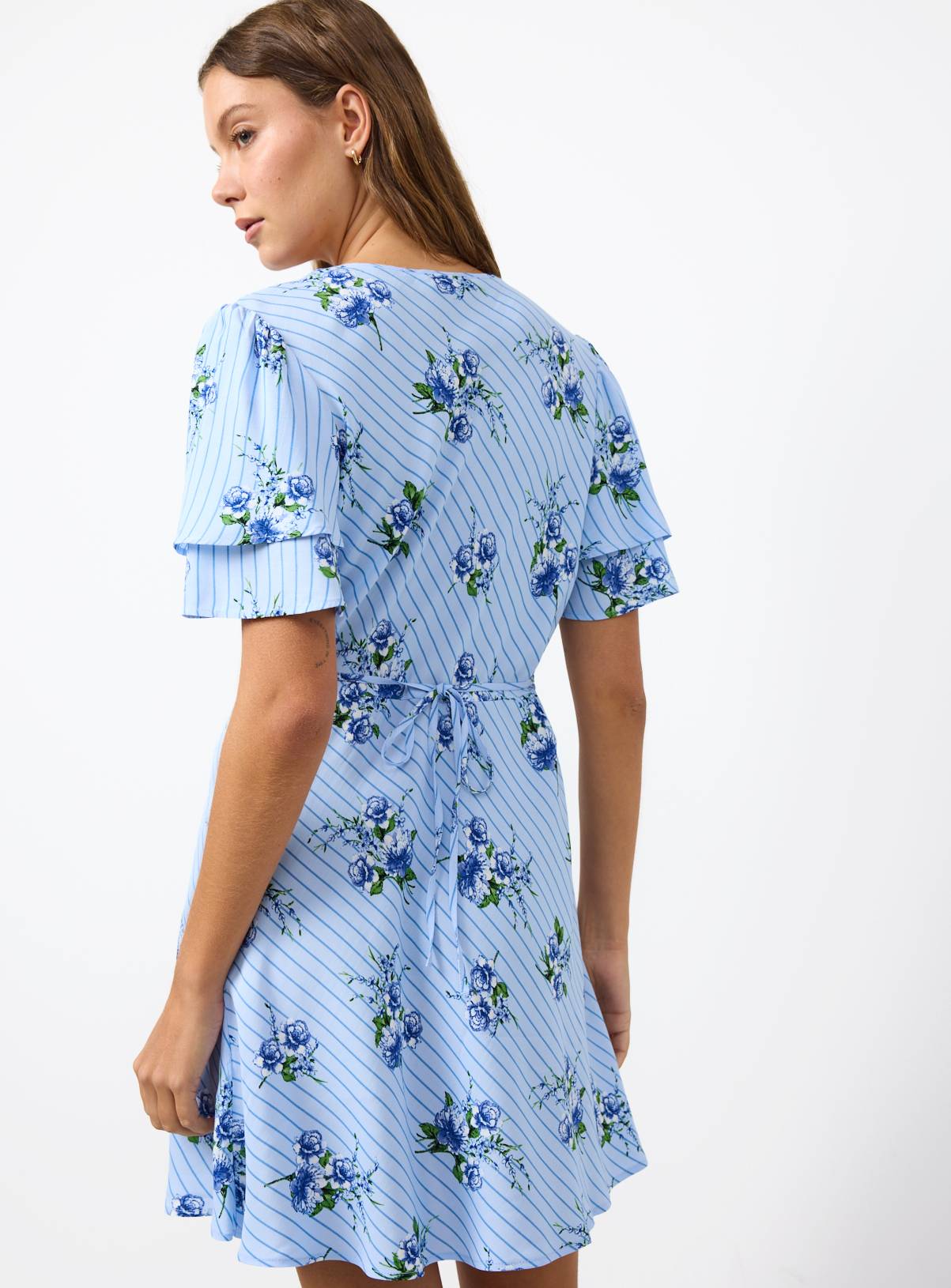 Blue Stripe Floral Print Mini Tea Dress 16 - Image 4
